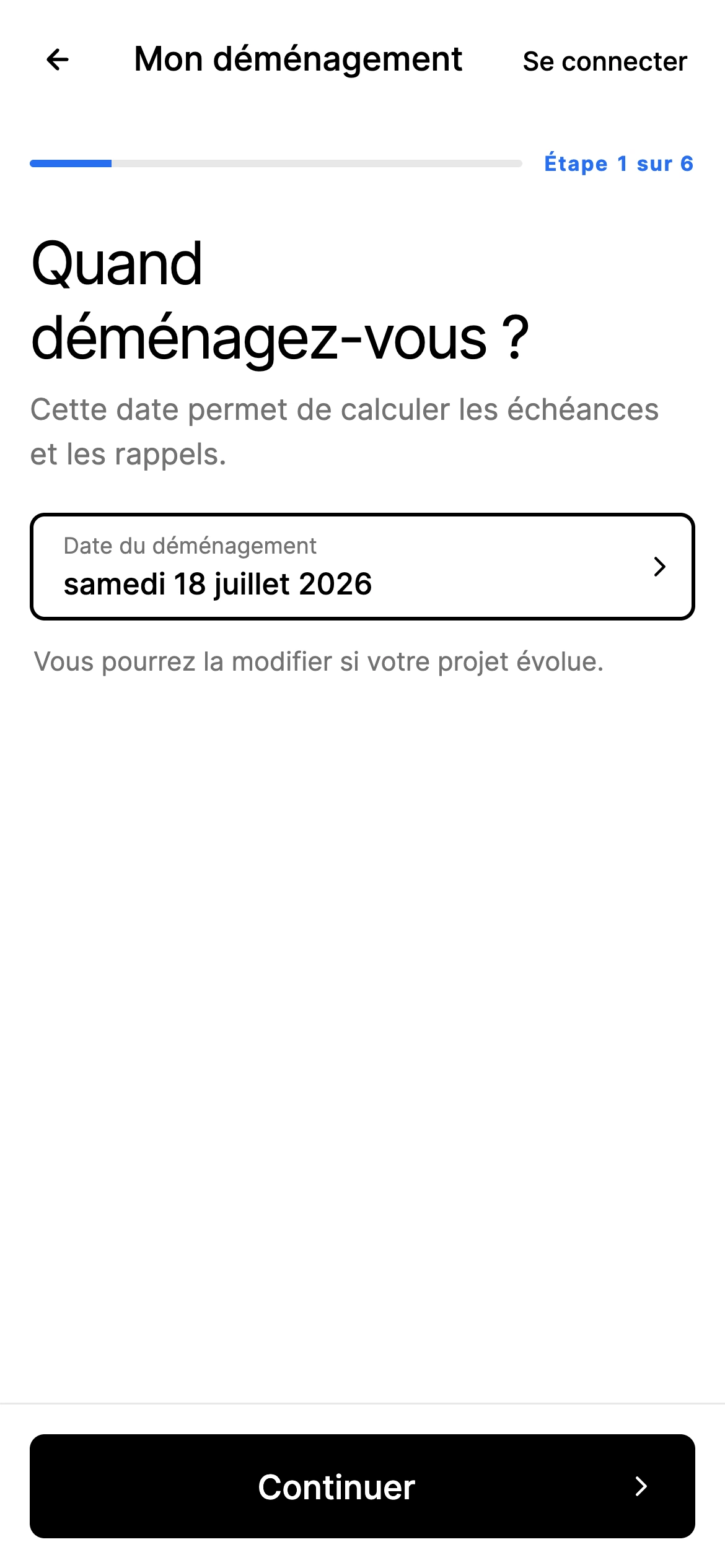Choix de la date du déménagement dans Citydrop